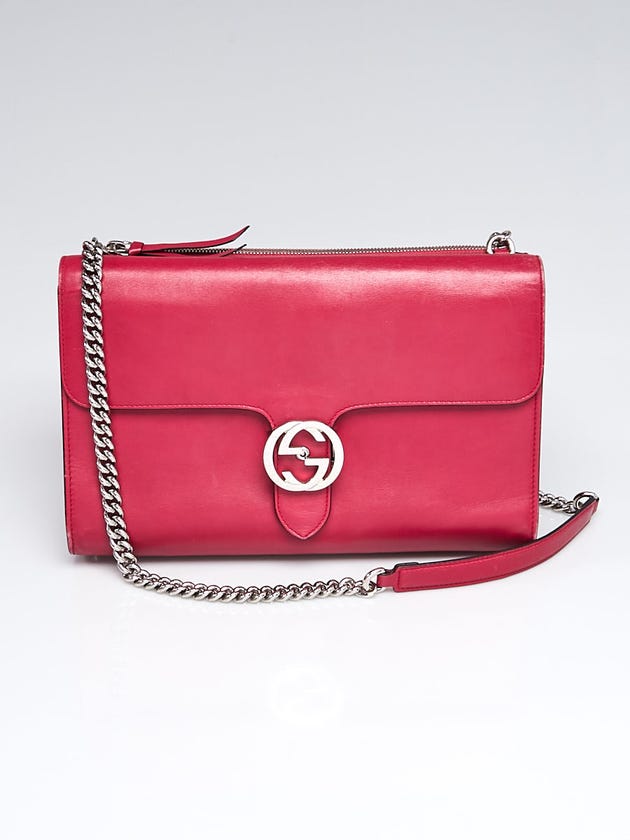 Gucci Fuchsia Smooth Calfskin Leather Interlocking G Medium Shoulder Bag
