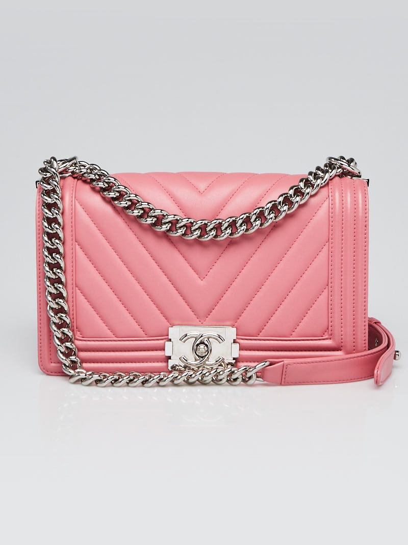 Chanel Pink Chevron Quilted Calfskin Leather Medium Boy Flap Bag
