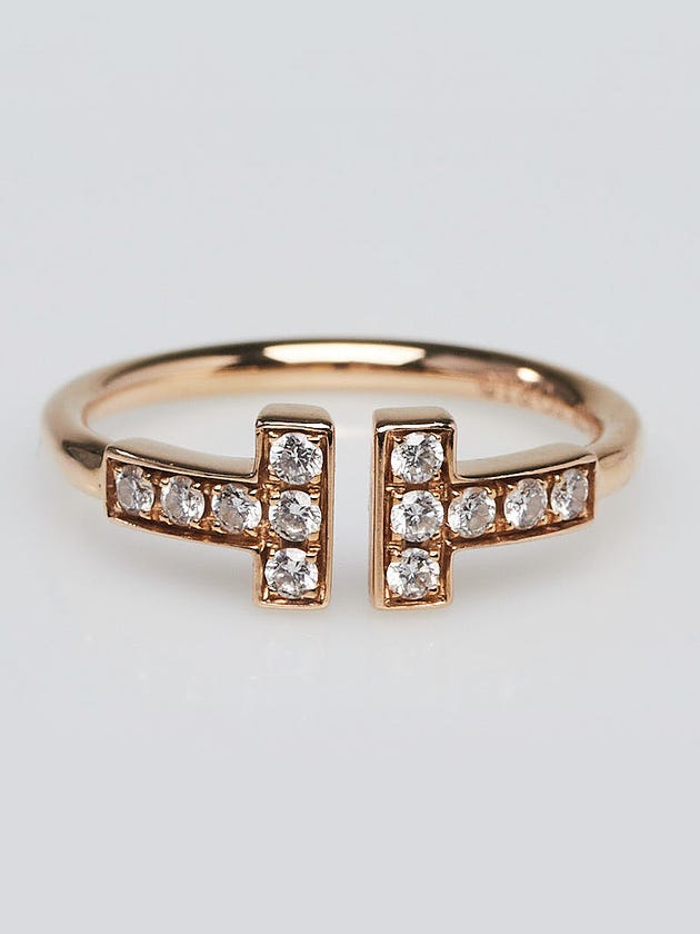 Tiffany & Co. 18k Rose Gold and Diamond Tiffany T Wire Ring Size 4