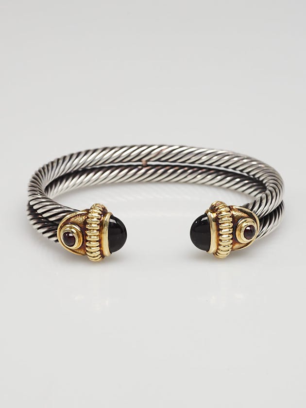 David Yurman Sterling Silver and Black Onyx Double Cable Bracelet