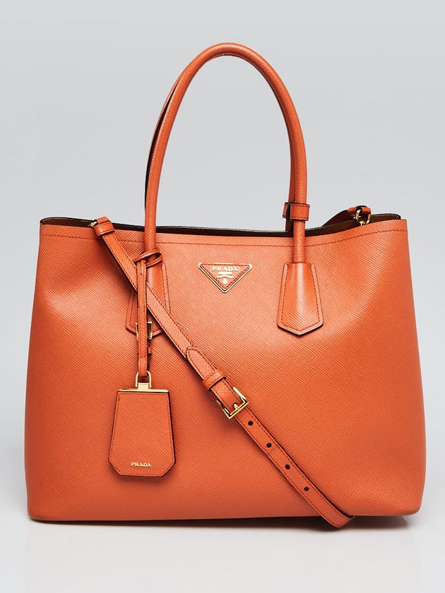Prada Orange Saffiano Leather Double Handle Tote Bag