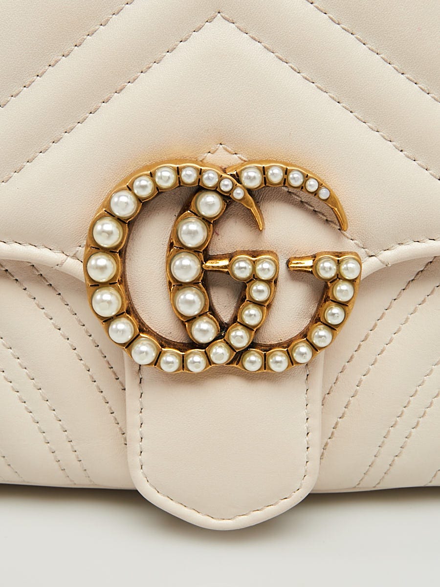 Gucci White Quilted Leather Faux Pearl Marmont Waist Belt Bag Yoogi s Closet