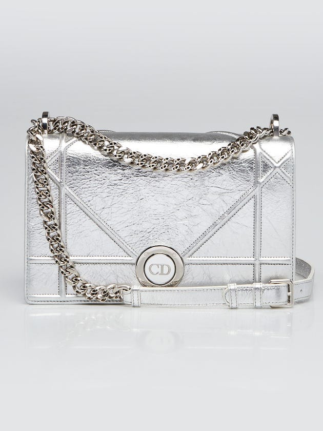 Christian Dior Silver Grained Leather Diorama Medium Flap Bag