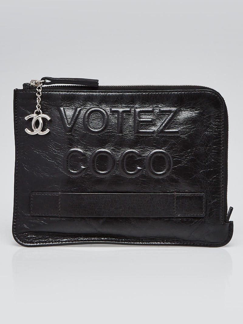 CoCoCHANEL9500円ー9200円 Chanel Black Distressed Leather Votez Coco Clutch Bag | Yoogi's Closet