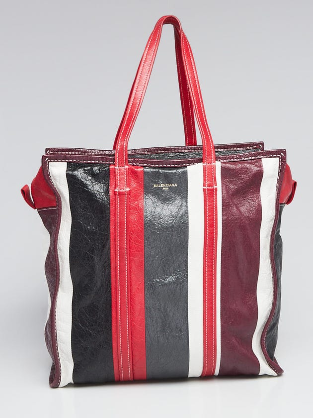 Balenciaga Black/White/Purple/Red Arena Leather Bazar Shopper Tote Bag