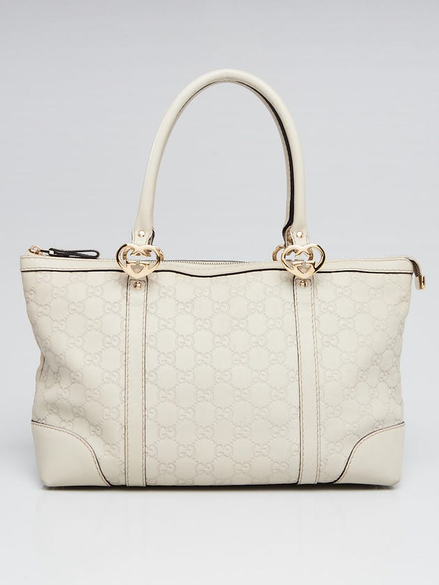 Gucci White GG Embossed Leather Lovely Heart-Shaped Interlocking G Small Tote Bag