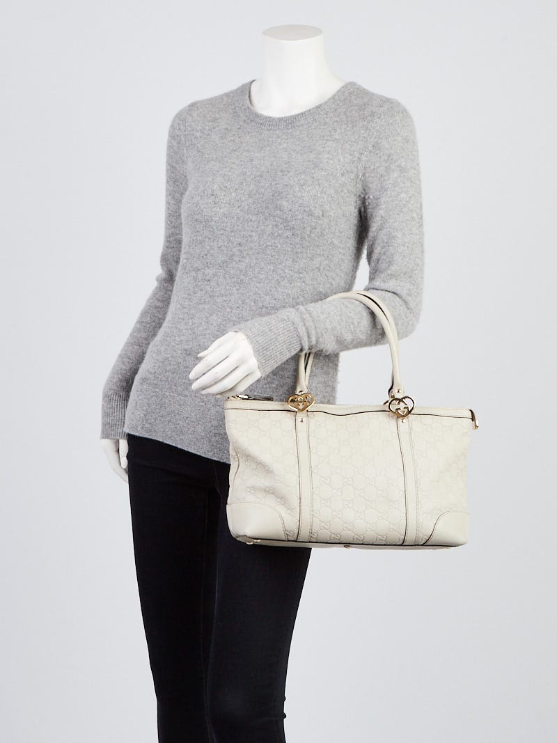 Gucci White GG Embossed Leather Lovely Heart-Shaped