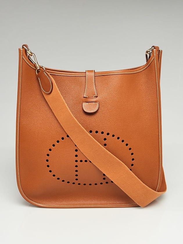 Hermes Gold Courchevel Leather Gold Plated Evelyne GM I Bag