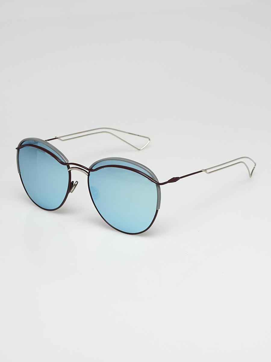 Christian Dior Burgundy Silvertone Acetate Metal Dioround