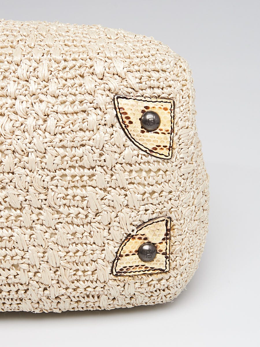 Fendi Beige Raffia and Snakeskin Large Peekaboo Satchel Bag