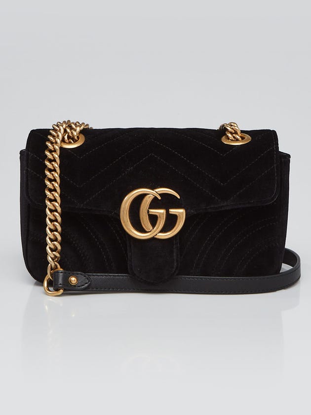 Gucci Black Quilted Velvet GG Marmont Mini Shoulder Bag