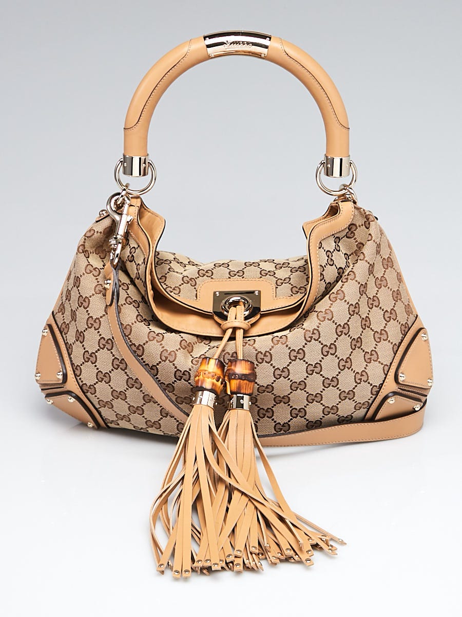 Gucci Beige/Brown GG Canvas Medium Babouska Indy Top Handle Bag