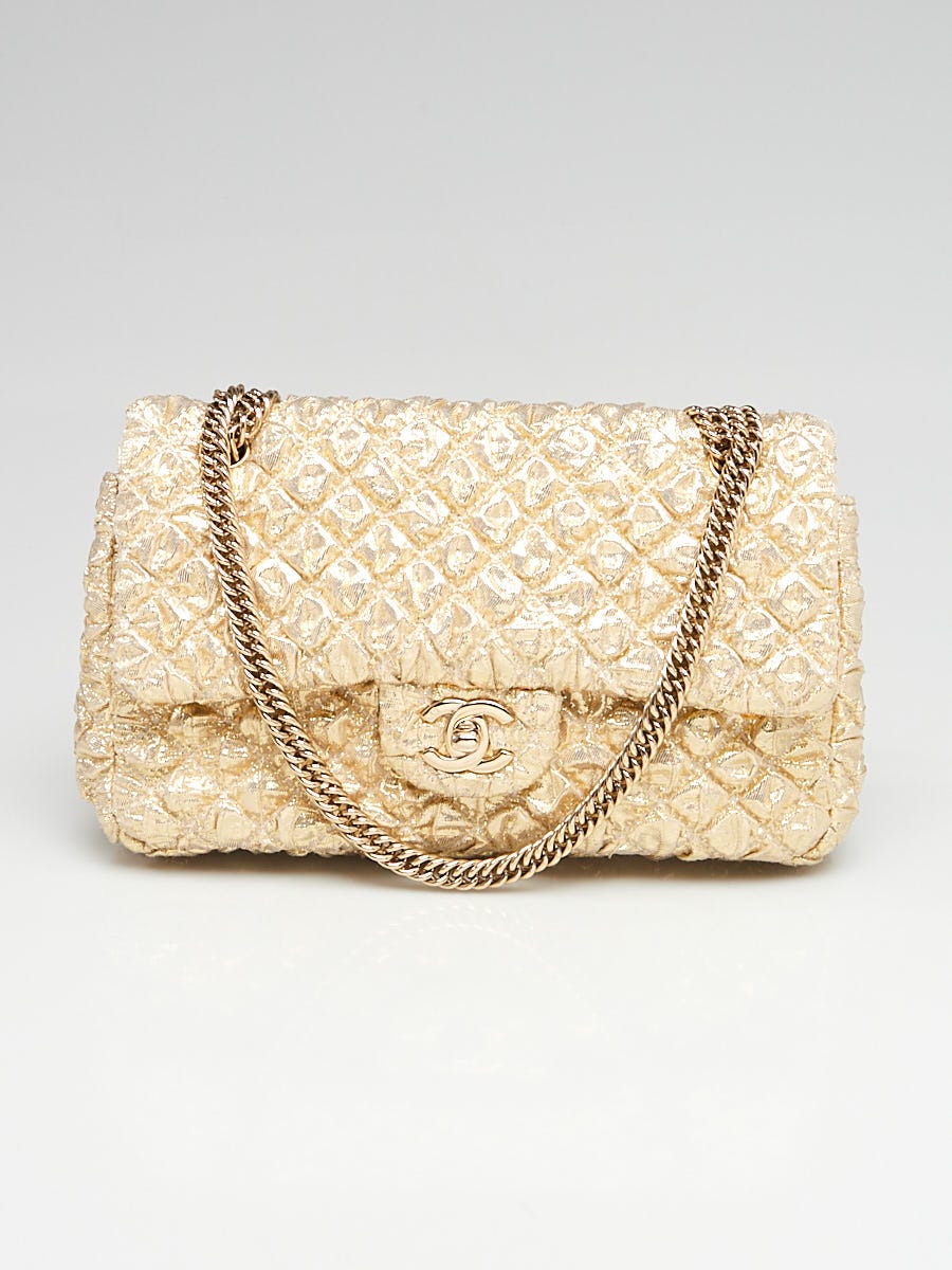 Chanel Metallic Gold Quilted Bubble Fabric CC Small Flap Bag - Yoogi's  Closet