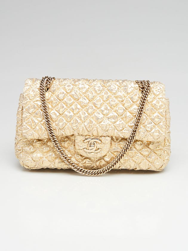 Chanel Metallic Gold Quilted Bubble Fabric CC Small Flap Bag