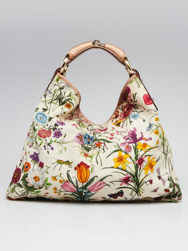 Gucci Multicolor Floral Canvas Large Horsebit Hobo Bag