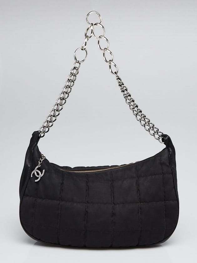 Chanel Black Square Quilted Nylon and Chain Hobo Bag