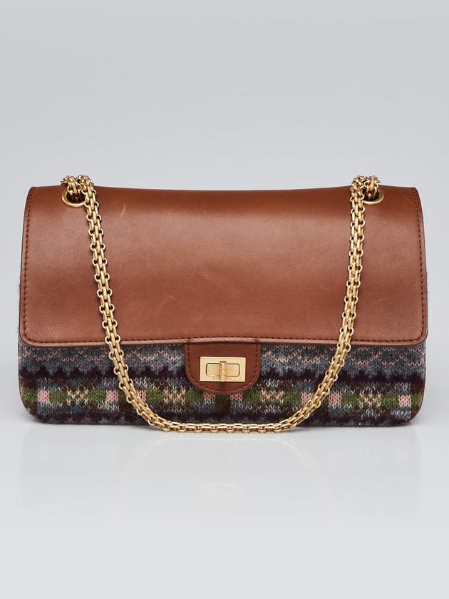 Chanel 2.55 Reissue Brown Leather and Knit Medallion Nude 226 Flap Bag