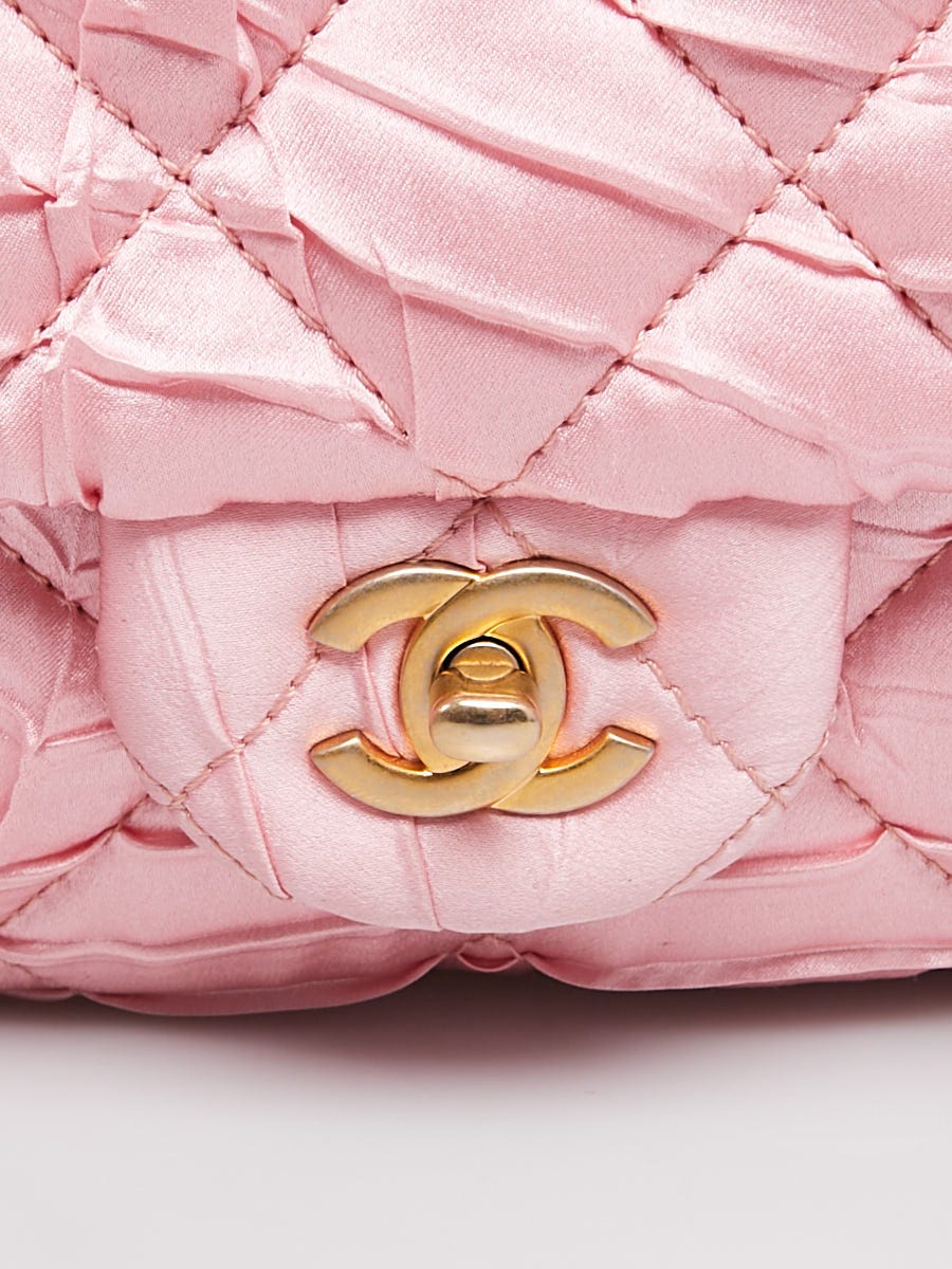 Chanel Pink Diamond Quilted Pleated Satin Medium Flap Bag - Yoogi's Closet