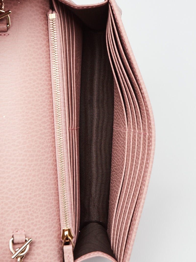 Gucci Pink Pebbled Leather Interlocking G Wallet on Chain