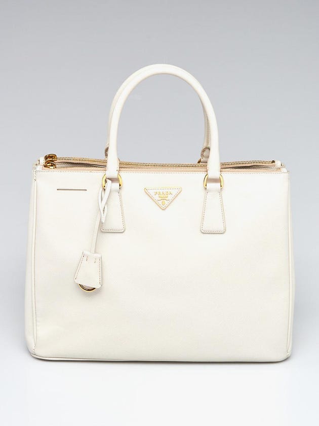 Prada White Saffiano Lux Leather Large Double Zip Tote Bag B1786