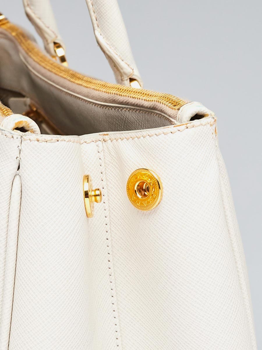 Prada White Saffiano Lux Leather Large Double Zip Tote Bag