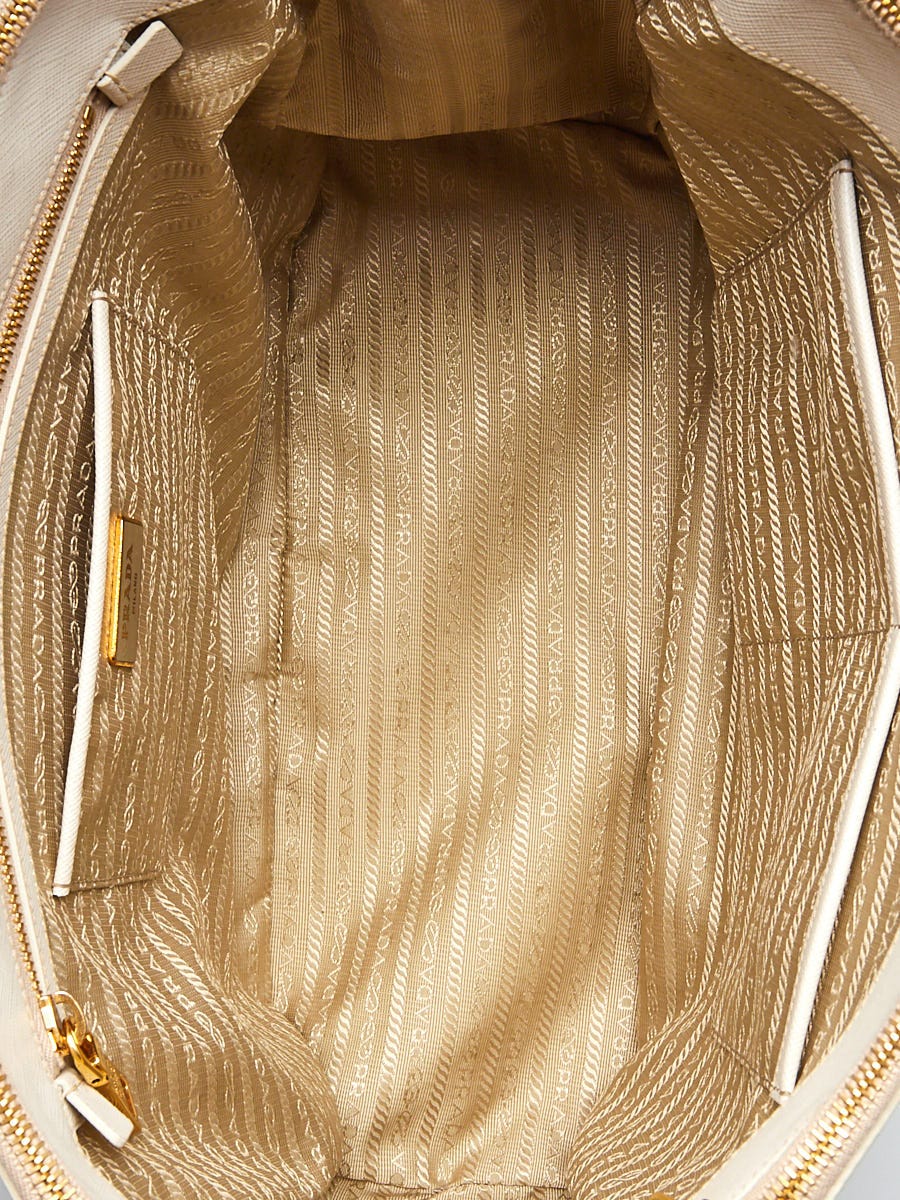 Prada White Saffiano Lux Leather Large Double Zip Tote Bag