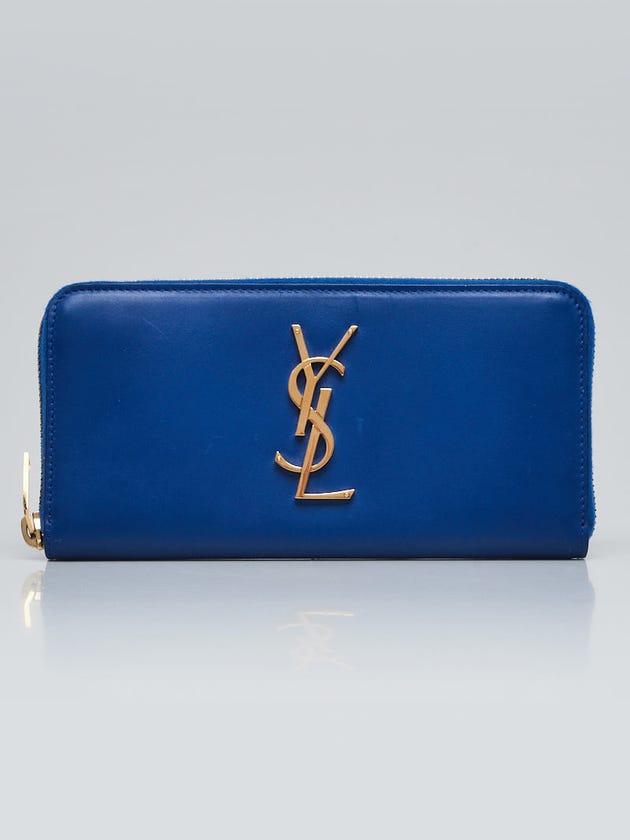 Yves Saint Laurent Deep Marine Calfskin Leather Continental Zippy Wallet