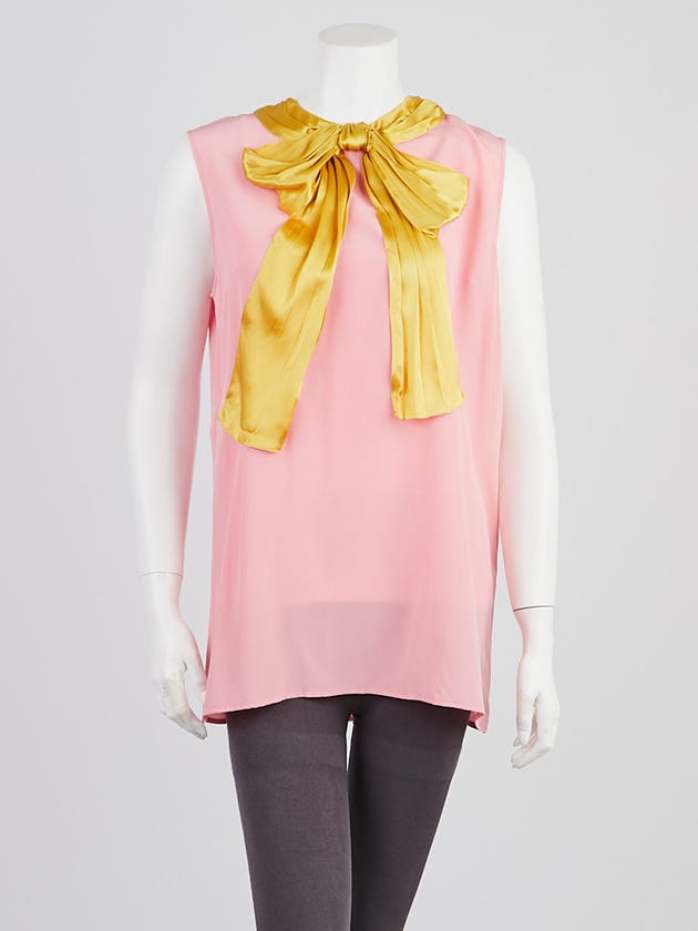 Gucci Pink/Yellow Silk Sleeveless Bow Blouse Size 12/46