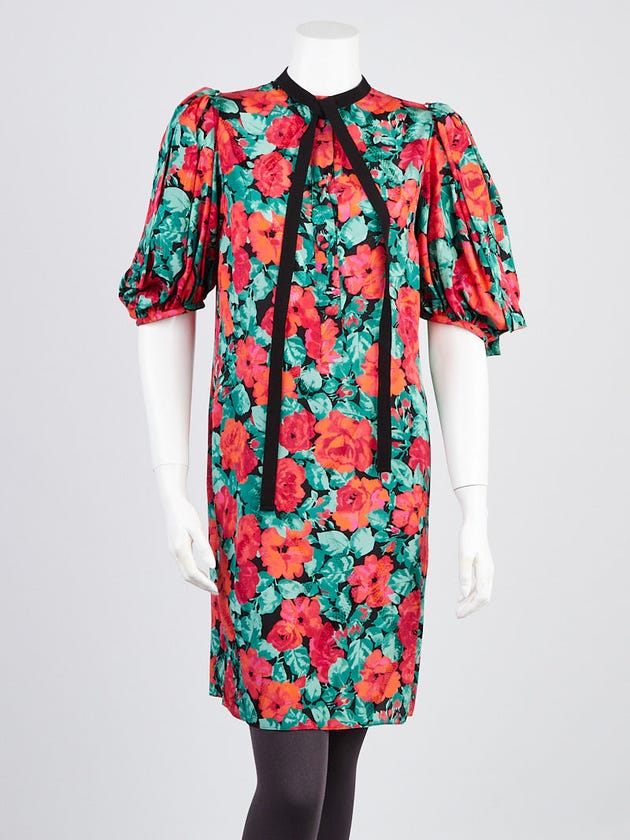 Gucci Red/Green Poppy/Snake Print Silk Dress Size 6/40