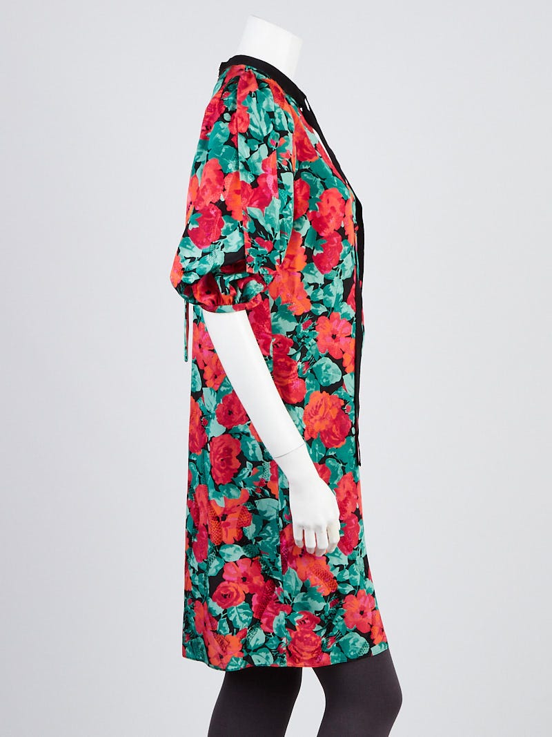 Gucci Red/Green Poppy/Snake Print Silk Dress Size 6/40 | Yoogi's