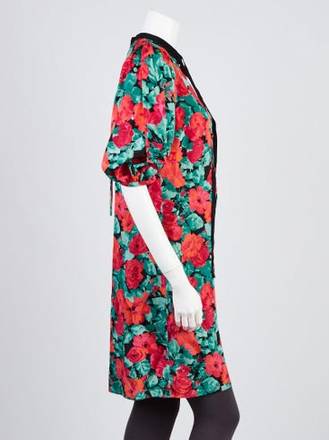 Gucci Red/Green Poppy/Snake Print Silk Dress Size 6/40 | Yoogi's Closet Gucci Red/Green Poppy/Snake Print Silk Dress Size 6/40 | Yoogi's Closet