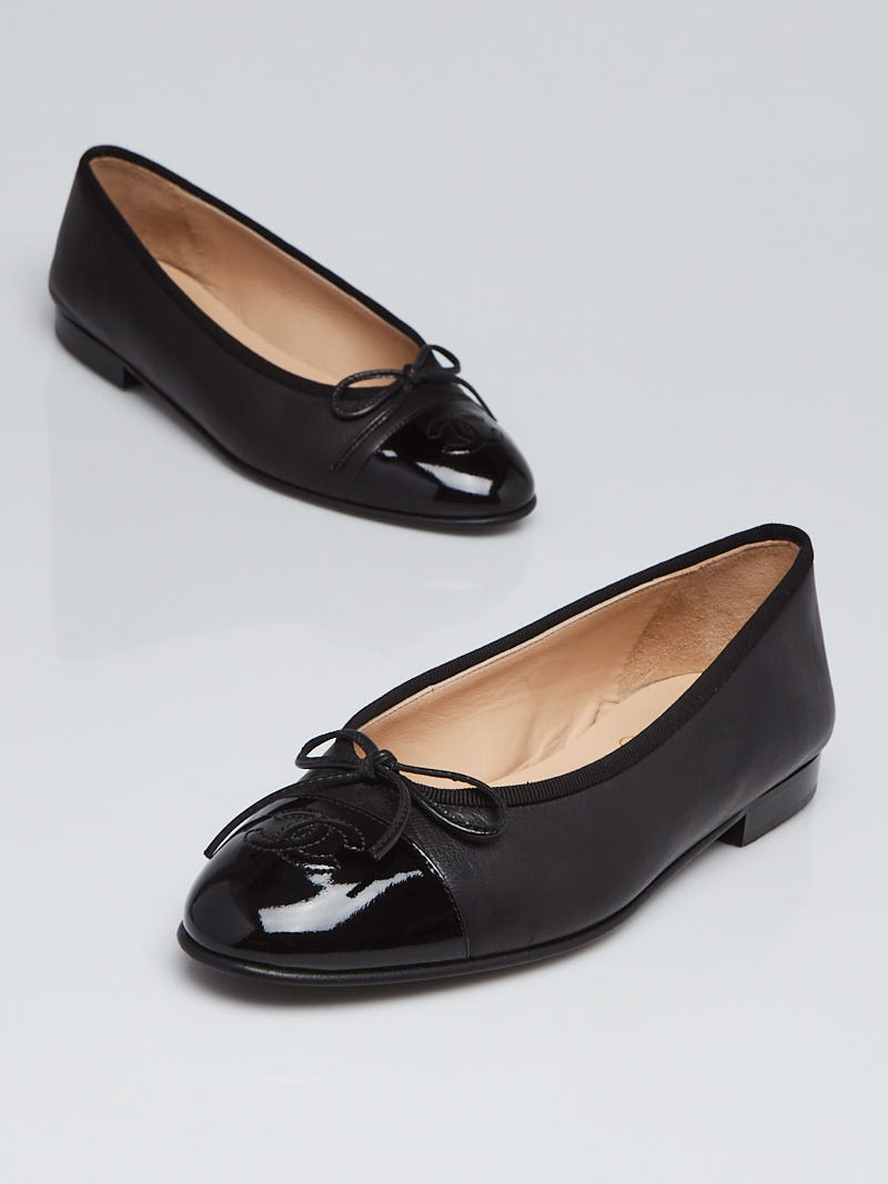 Chanel Black Lambskin Leather CC Cap Toe Ballet Flats Size 6.5/37 - Yoogi's  Closet