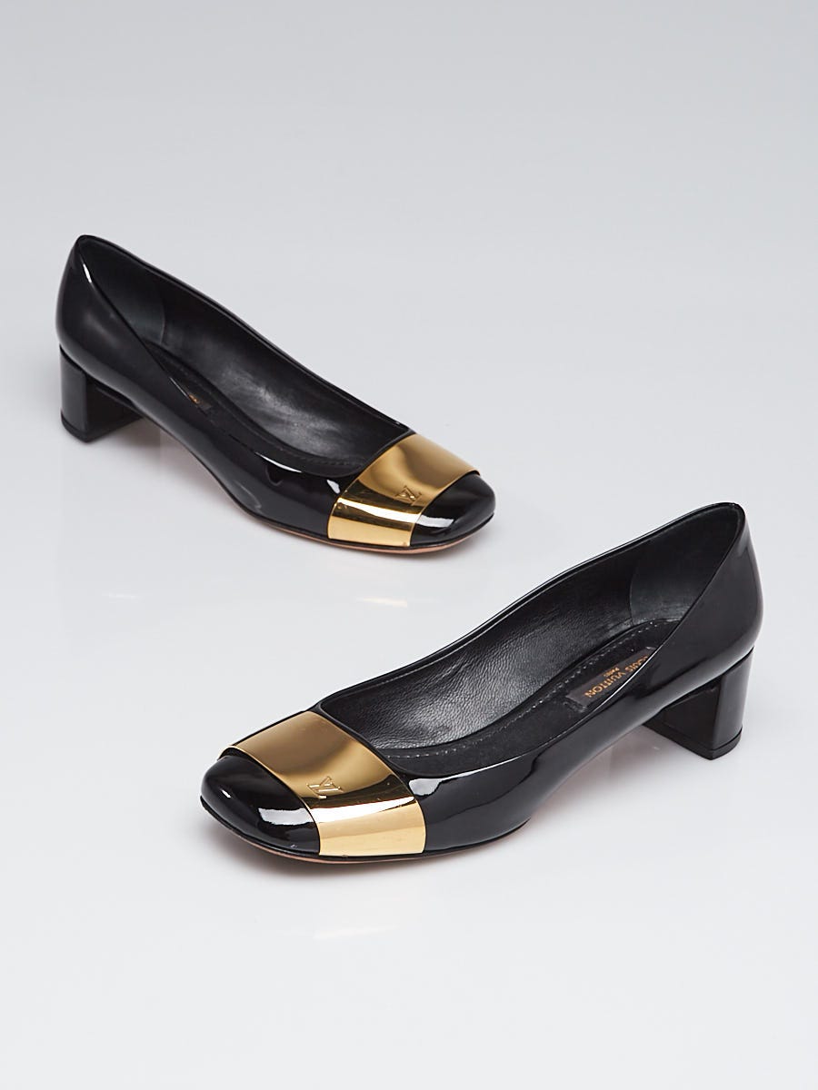 Louis Vuitton Black Patent Leather Rounded Toe Kitten Heels Size 5/35.5