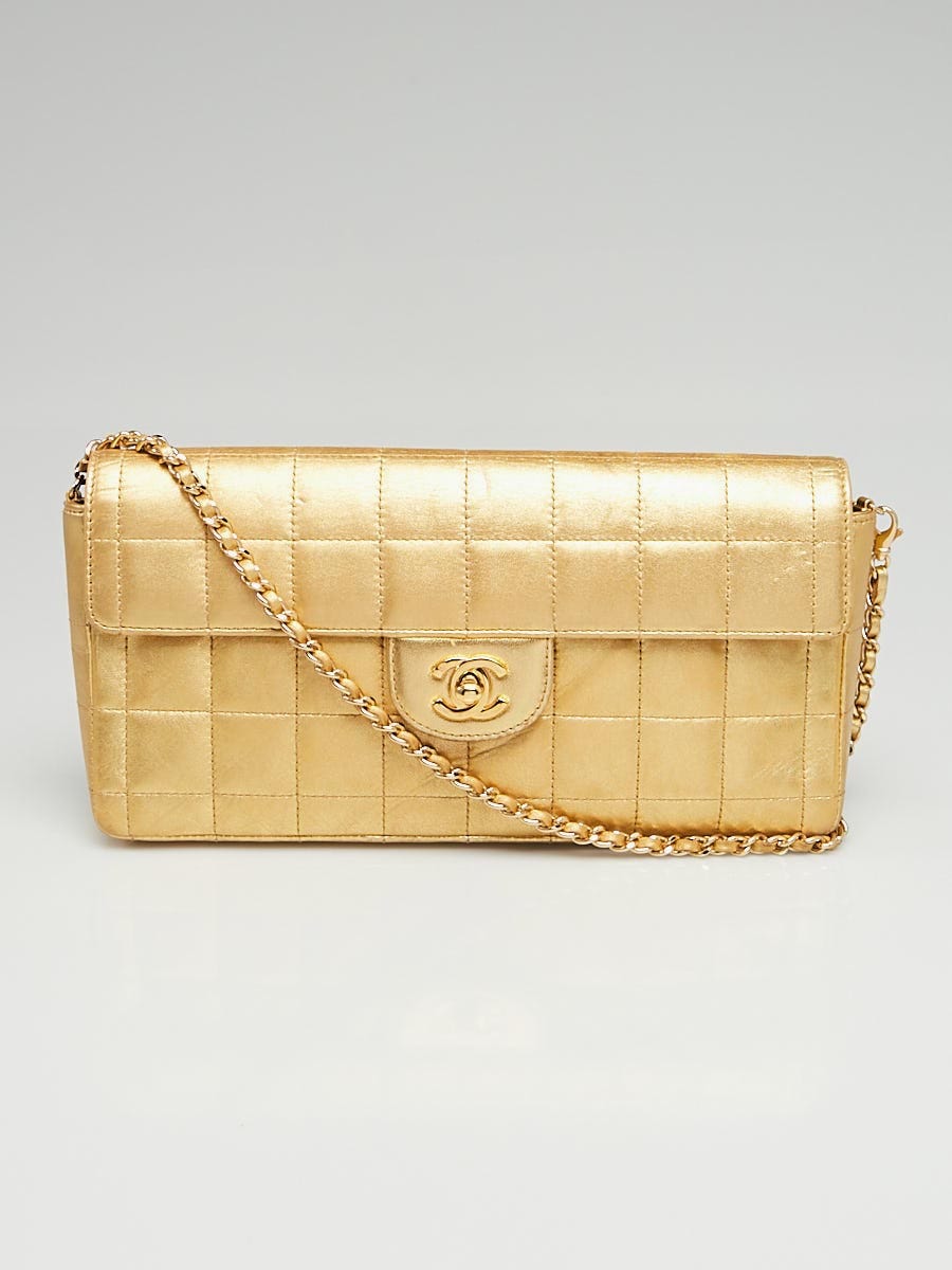 Chanel Gold Square Quilted Lambskin Leather East/West Bar Flap Bag -  Yoogi's Closet
