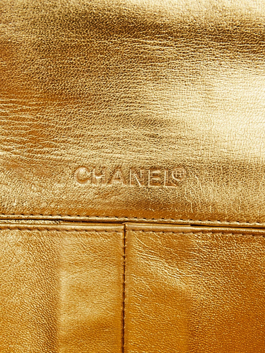 Chanel Gold Square Quilted Lambskin Leather East/West Bar Flap Bag