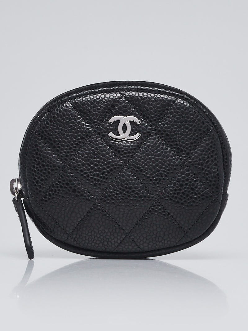 Chanel Black Quilted Caviar Leather Zip Round Coin Purse - Yoogi's Closet