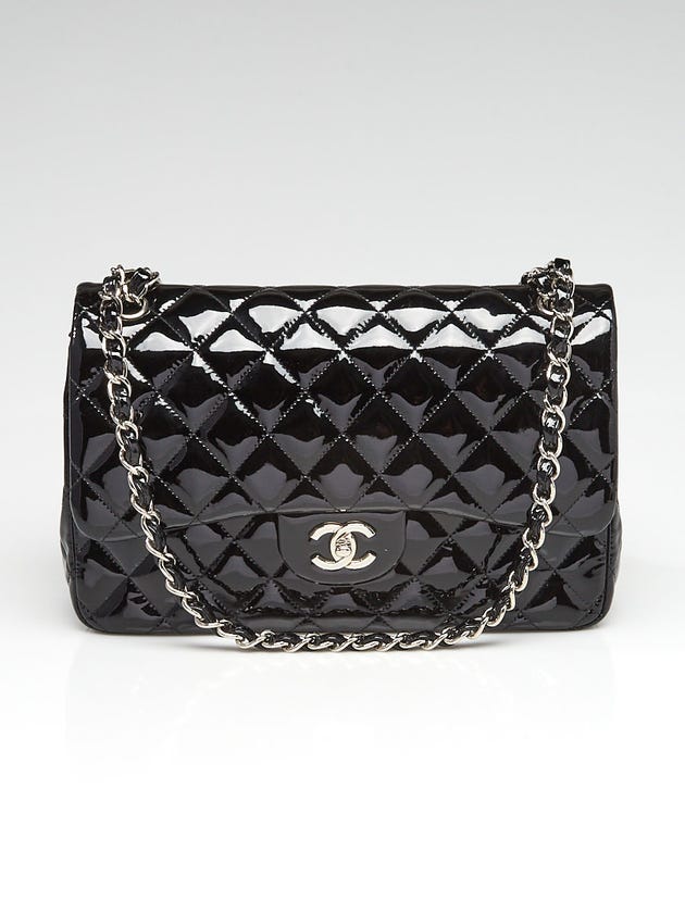 Chanel Black Quilted Patent Leather Classic Jumbo Double Flap Bag