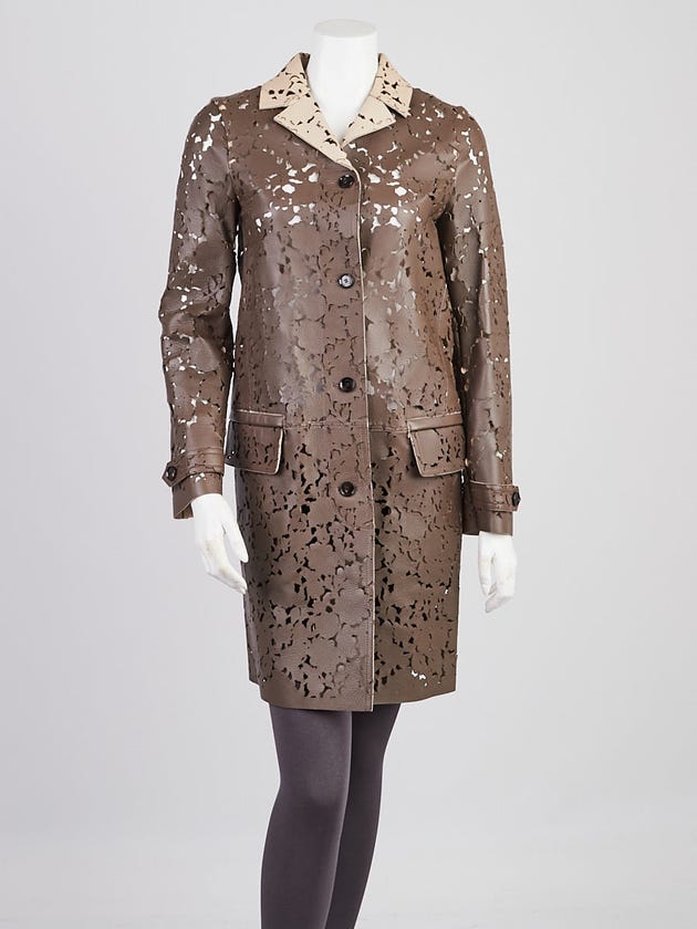 Burberry London Taupe Lambskin Leather Rosewoodul Coat Size 2/36