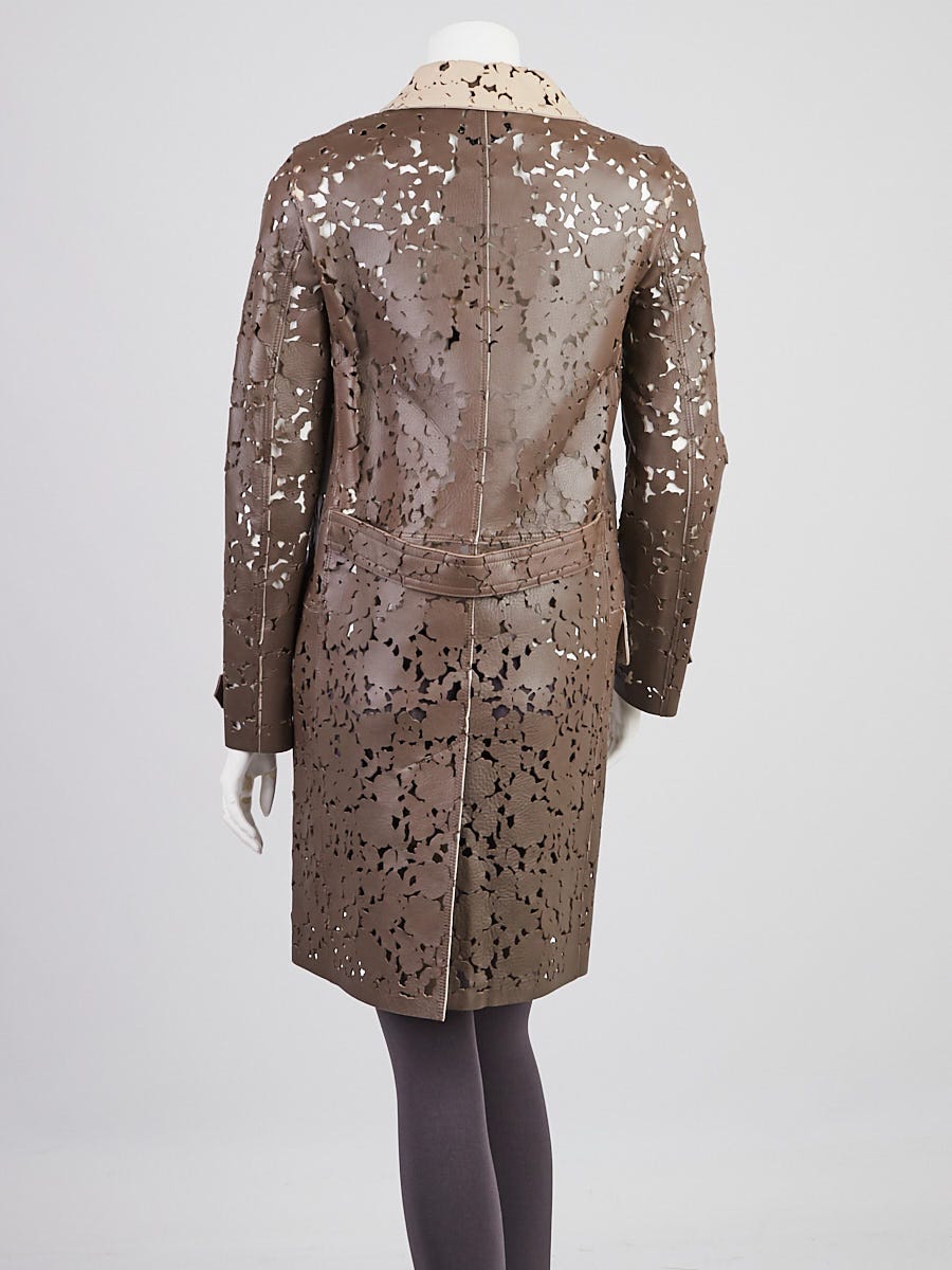 Burberry London Taupe Lambskin Leather Rosewoodul Coat Size 2/36