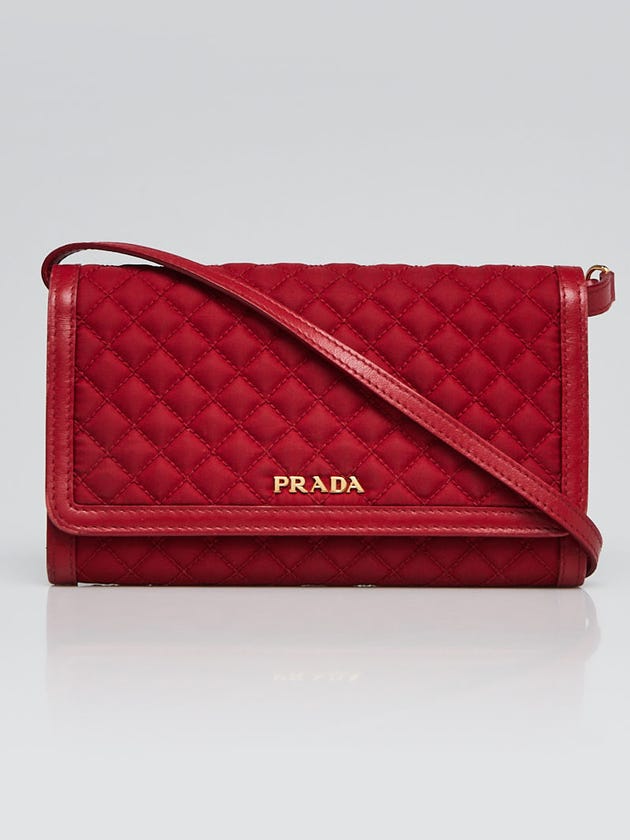 Prada Red Quilted Nylon/Leather Crossbody Wallet Bag