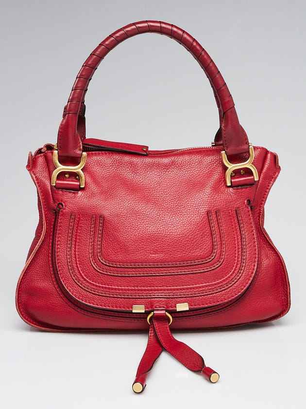 Chloe Vermillion Red Pebbled Leather Small Marcie Satchel Bag