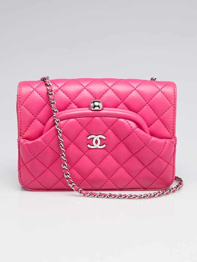 Chanel Pink Quilted Lambskin Leather Kiss-Lock Front Pocket Crossbody Bag