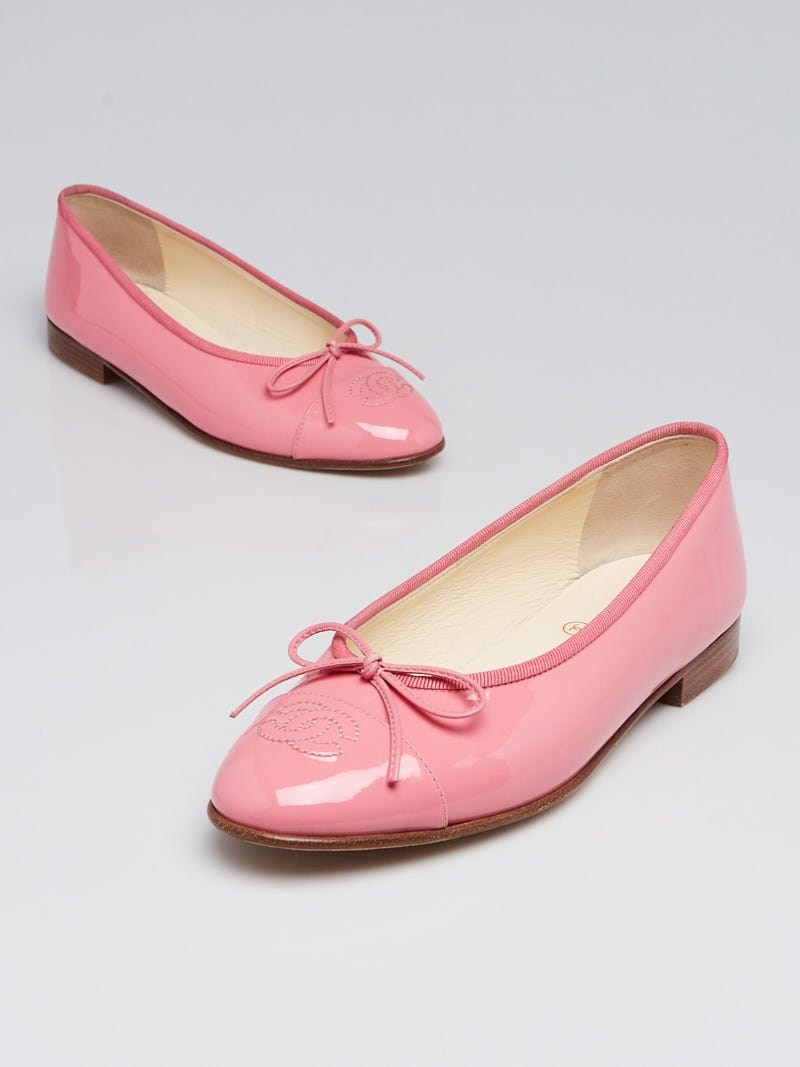 Chanel Light Pink Patent Leather Cap Toe CC Ballet Flats Size 5.5/36 -  Yoogi's Closet