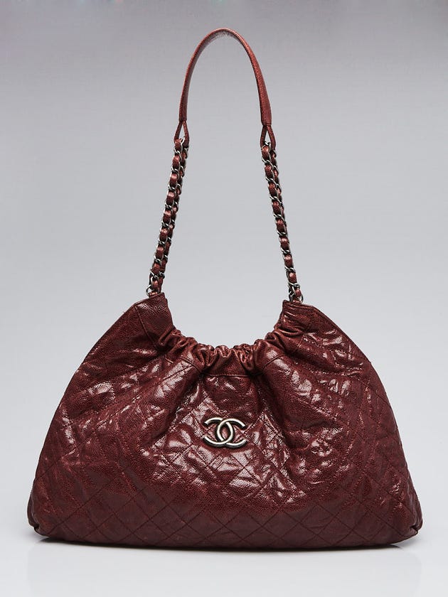 Chanel Bordeaux Quilted Glazed Caviar Leather Elastic CC Shoulder Bag