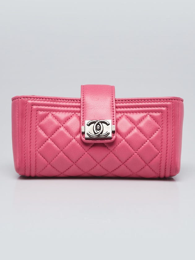 Chanel Pink Quilted Lambskin Leather Boy Mini Phone Pouch