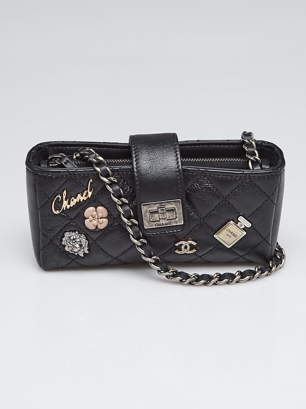 Chanel Black Quilted Leather Reissue Lucky Charms Mini Phone Holder Clutch Bag w/ Chain Strap