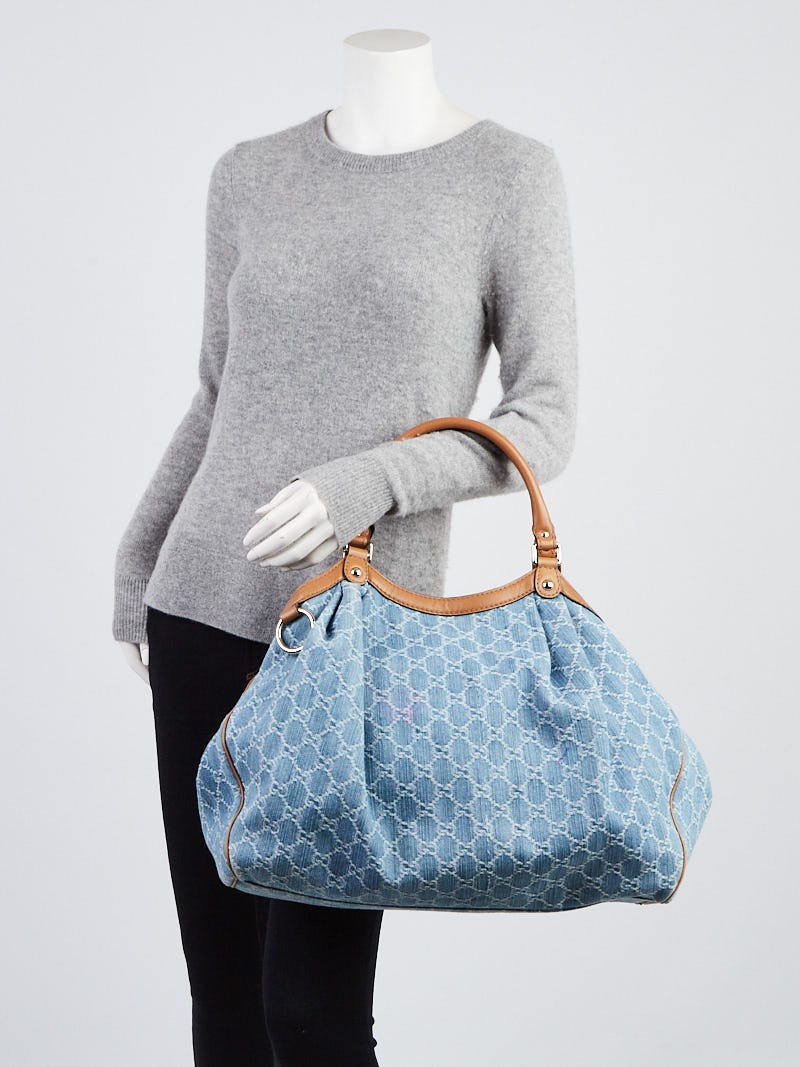 Gucci Blue Denim GG Denim Large Sukey Tote Bag | Yoogi's Closet