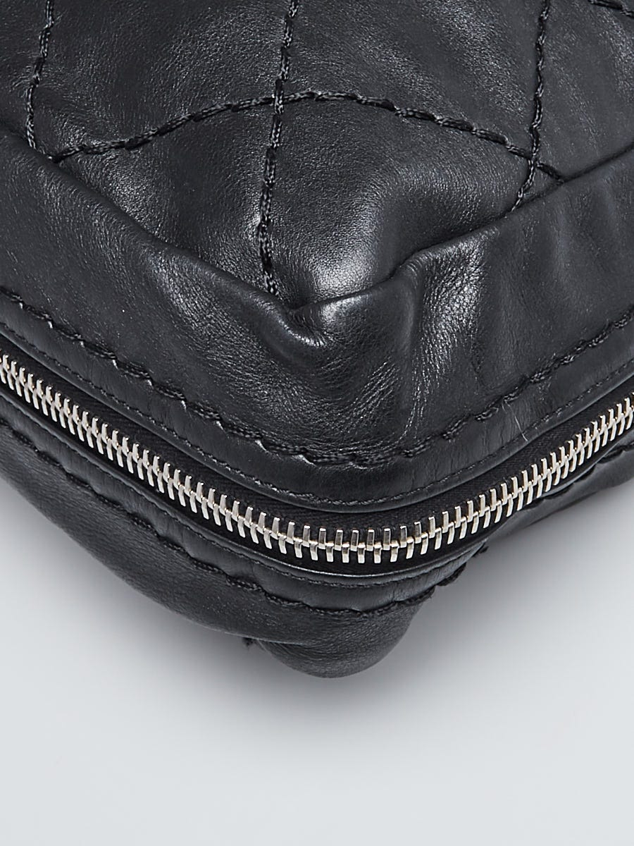 Chanel Black Diamond Stitched Leather Expandable CC Shoulder Bag