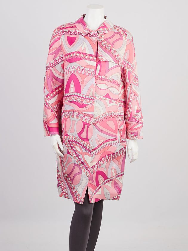 Emilio Pucci Pink Multicolor Abstract Print Silk Jacket Size 10/44