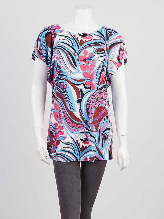 Emilio Pucci Multicolor Abstract Print Viscose/Silk Blend Top Size 14/48